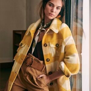 Sezane Alda Mohair Blend Coat. Plaid Yellow Tiles